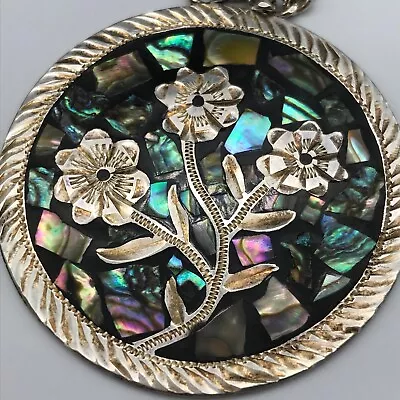 VNT  MRM  Hallmark Mexican STERLING & ABALONE REVERSIBLE PENDANT NECKLACE & PIN • £40.87