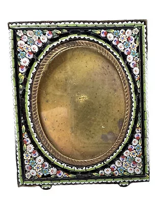 Micro Floral Mosaic Brass Small 2 1/2 Inch Picture Frame Flowers Italy • $125