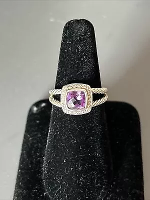 David Yurman Petite Albion Ring With Amethyst And Diamonds Size 8 • $239.99