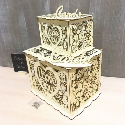 Rustic Wishing Well Card Box Decorative Wood Carved Wedding Engagement Party NEW • $18.59
