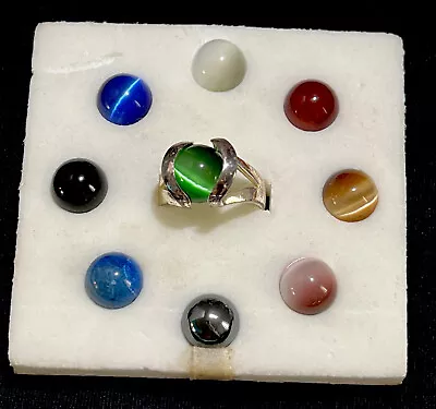 Vintage Sterling Silver Interchangeable Cats-eye Balls Marble Ring-size 6.25 • $72