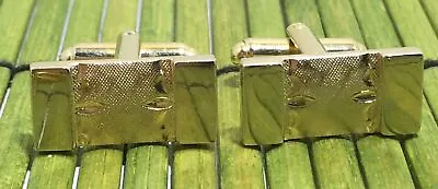 Vintage Goldtone Mid Century Modern Cufflinks With Etching Rectangle • $12.99