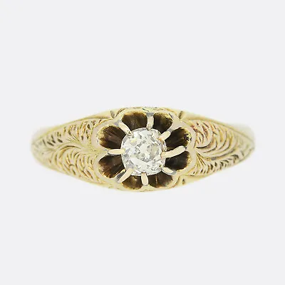Gold Diamond Ring - Victorian Patterned 0.33 Carat Diamond Gypsy Ring 15ct Gold • £1295
