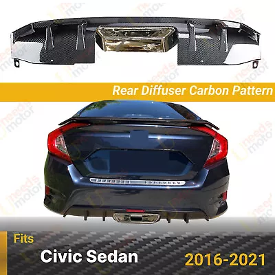 For 16-21 Honda Civic Sedan Carbon Fiber Print Rear Bumper Diffuser LED Exhaust • $148.99