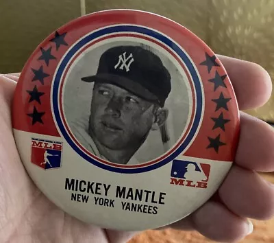 Rare 1969 Mickey Mantle Large 3.5” MLB Promo Pin Button MLBPA NY Yankees HOF • $399.99