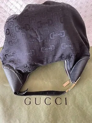 Vintage Gucci Bag Black Hobo Bag Shoulder Bag-fabric With Horsebit Pattern. • $190