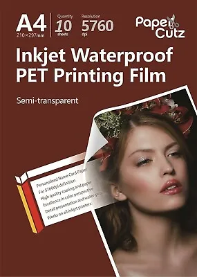 £5.14 • Buy A4 Inkjet PET Photo Printing Film, Semi-Transparent 10 Sheets NOT STICKY