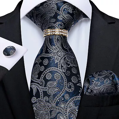 USA Mens Silk Tie Floral Paisley Necktie Hanky Cufflink Ring Clip Set Wedding • $19.98