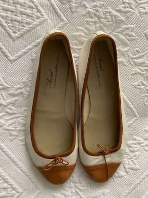 £1.99 • Buy Anniel Comfy Leather Ballet Pumps In White/tan Colour, Size 7/40