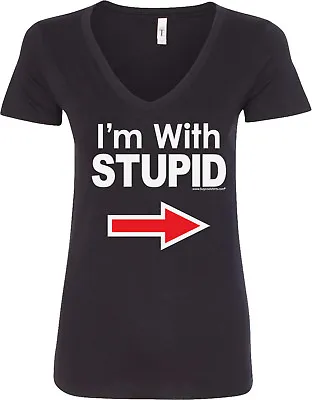 Buy Cool Shirts Ladies I'm With Stupid T-shirt White Print V-Neck • £14.76