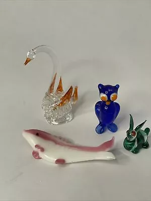 Lot Of Vintage Glass Miniature Animals Owl Rabbit Fish And Swan EUC • $7.49