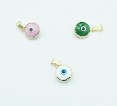 $22.99 • Buy Green, White & Pink Evil Eye Luck Charm Pendant Real 14K Yellow Gold