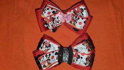 Lot Of Two Handmade Hair Bows Mickey And Minnie Mouse Red/black/white • $9.99