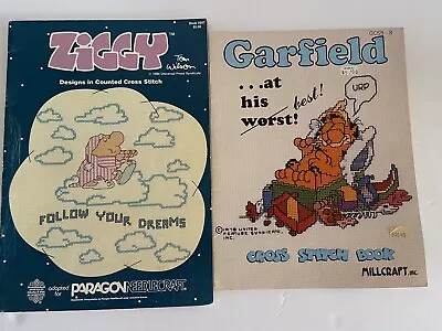 Vintage Cross Stitch Books Ziggy & Garfield  • $5