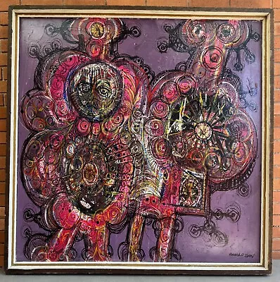 Vintage Abstract Figural Oil Painting Mid Century Modern MCM Art Signed Isom XL • $6500