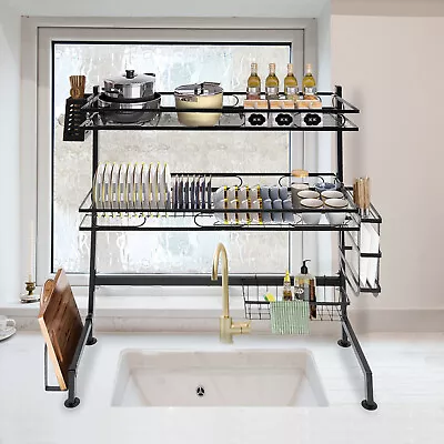 Multifunction Dish Drying Rack Modern 2 Layer Sink Storage Rack Full Set  Black • $50