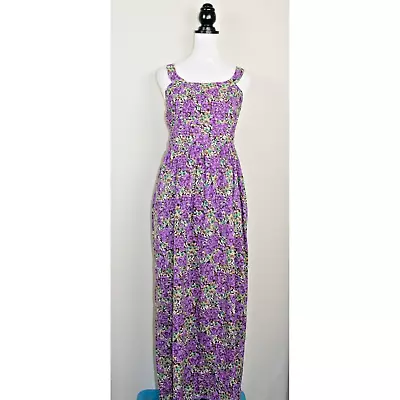 Purple Floral Maxi Dress Printed 100% Cotton Summer Casual BNWT Kushi 8 10 12 • £14.49