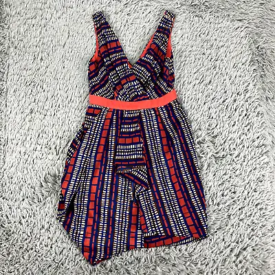 Minuet Mini Dress NWT Women's S Wrap Front Blue Red Geometric Print V-Neck • $14.97