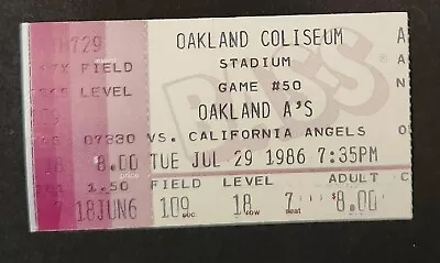 7/29/1986 Oakland Athletics A's Ticket Stub Coliseum Jose Canseco Dave Kingman  • $3