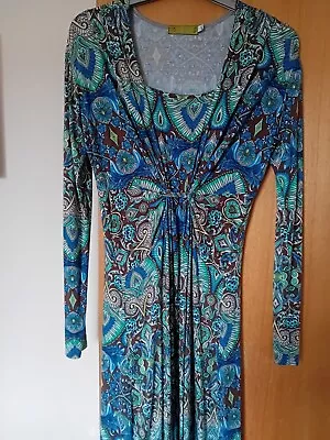N Willow Dress Italy Blue Multi Sort Of Paisley Pattern Jersey Dress Size M/L • £6
