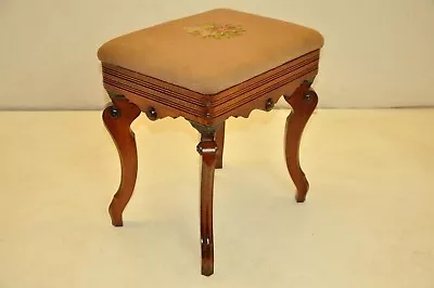 Victorian Walnut Briggs' Adjustable Piano Bench Stamped Original Needlepoint • $680