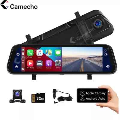 Mirror Dash Cam Wireless Apple CarPlay Android Auto 1080P Dual Camera For Cars • $94.99