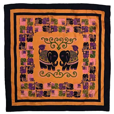 UNBRANDED ELEPHANT CHECK ORANGE LARGE THAI  Silk Scarf  34 In #A55 • $20.30
