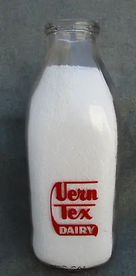 Vintage 1947 Sspq Vern Tex Verntex Dairy Acl Pyro Quart Milk Bottle Vernon Texas • $32.99