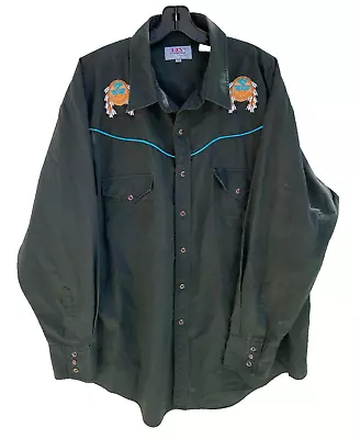 Vintage Ely Diamond Embroidered Western Shirt Men's XXL Native American Black • $29.70