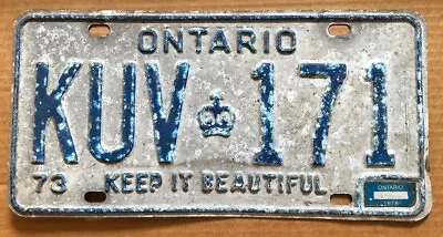 Vintage 1973 Ontario Canada License Plate #KUV-171 With Expiration Sticker 1978 • $3.95