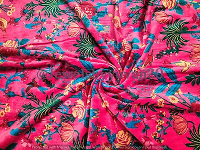 Indian Floral Printed Velvet Hippie Upholstery Pink Dress Making Velvet Fabric • $118.29