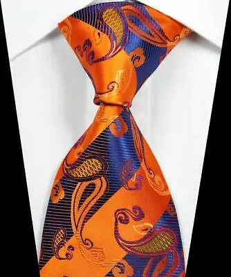 Classic Paisley Orange Blue Purple JACQUARD WOVEN 100% Silk Men's Tie Necktie • $9.99