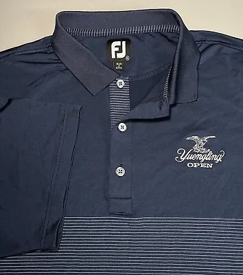 Footjoy FJ Yuengling Open Golf Polo Men's XL Performance Shirt Navy Blue Striped • $59.99