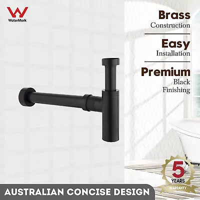 Brass Bottle Trap Vanity Basin Sink Waste Pipe P-Trap Drain Matt Black Bathroom • $59.99