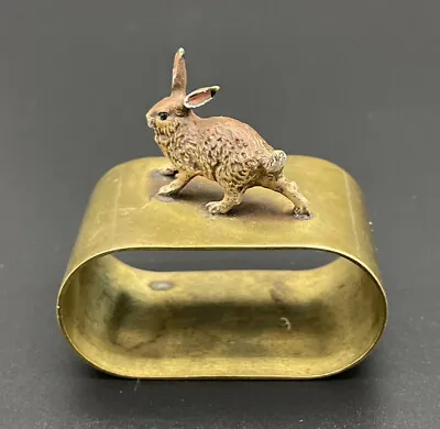 Rare Old Franz Bergman Austrian Vienna Cold Painted Bronze Napkin Ring Rabbit • $475