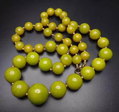 VTG Yellow Green BAKELITE Graduated Beaded Necklace 22  Marbled • $155