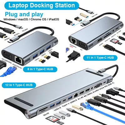 Type C To USB-C HDMI USB 3.0 Adapter Converter Cable 12 In 1 Hub For MacBook Pro • $38.85