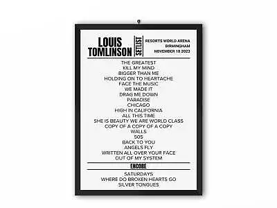 Louis Tomlinson Birmingham November 2023 Replica Setlist • £29.99