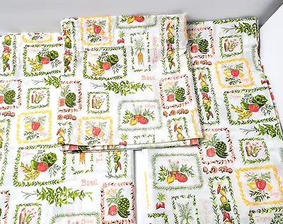 Vtg Kitchen Curtains 3pc Set Sears Mushrooms Vegetables Spices Yellow Green Red • $57.49