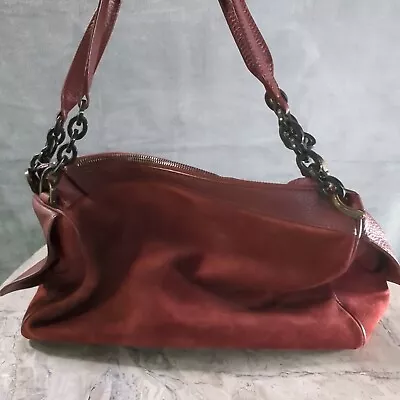 Tod's Shoulder Bag Hobo Purse Maroon Burgundy Suede Handbag Designer London • $101.56