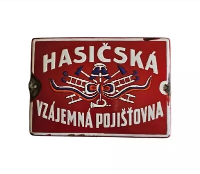 Vintage Enamel Hasicska Vzajemna Pojistovna Fire Department Porcelain Sign • $65