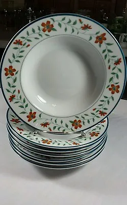 Martha Stewart Mse Dogwood Floral Green Rim Pattern Cereal Soup Bowls • $7.99
