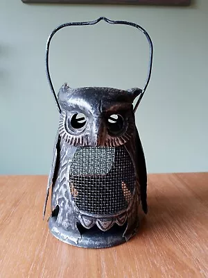 Vintage Metal Mesh Owl Tealight Votive Candle Holder Hanging Lantern 1970s • $25