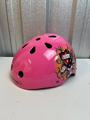 Ed Hardy Roller Derby BMX Skating Helmet Pink Love Kills Slowly Large 54-60cm • $38.60