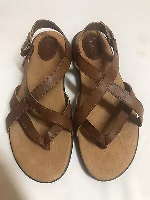 B.O.C Womens Sandals Size 9M Brown Faux Leather Sandals Shoes Hook & Loop • $19.99