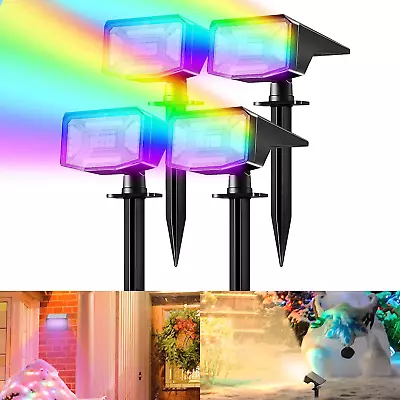 Multi-Color Solar Spot Lights Outdoor Garden 4 Pack 50LED Color Changing RGB So • £35.04