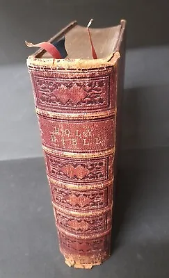 Antique 1846 Holy Bible Old & New Testament London Red Leather Covers • £50