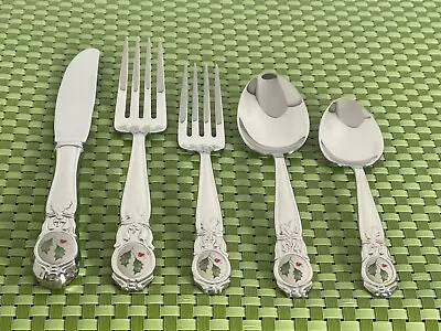 Lenox HOLIDAY PLATINUM Stainless Glossy 18/8 18/10 Holly Flatware CHOICE E77N • $15.85