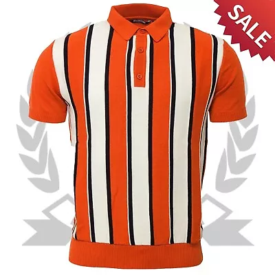 Relco Fine Gauge Knit Striped Polo Shirt LARGE Stripe Knitted Mod Retro Vintage • £20.99