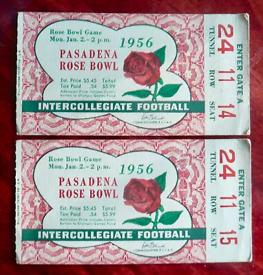 Pair Of 1956 ROSE BOWL FOOTBALL TICKET STUBS ~ MICHIGAN STATE-17 UCLA BRUINS-14 • $49.95